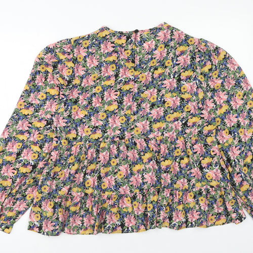 Warehouse Womens Multicoloured Floral Polyester Basic Blouse Size 14 Round Neck