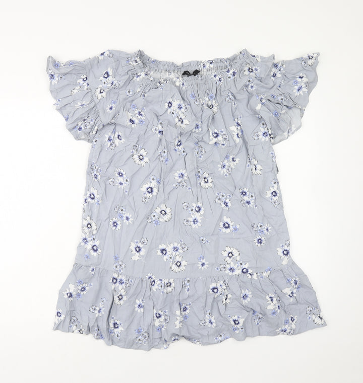 New Look Womens Blue Floral Viscose Mini Size 6 Boat Neck Pullover