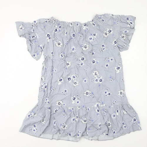 New Look Womens Blue Floral Viscose Mini Size 6 Boat Neck Pullover