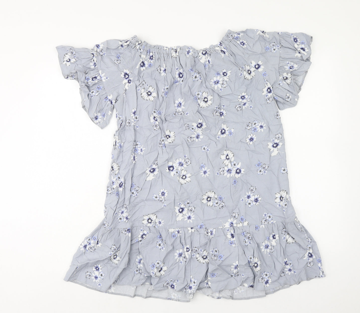 New Look Womens Blue Floral Viscose Mini Size 6 Boat Neck Pullover