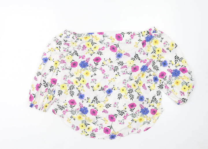 New Look Womens Multicoloured Floral Cotton Basic Blouse Size 12 Off the Shoulder