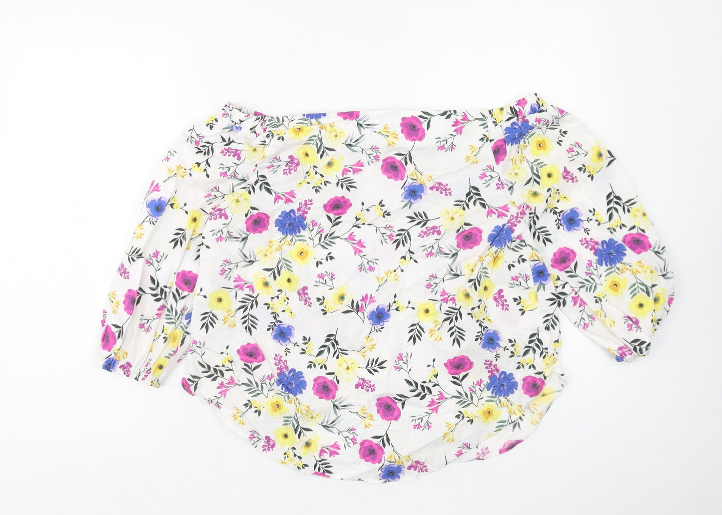 New Look Womens Multicoloured Floral Cotton Basic Blouse Size 12 Off the Shoulder