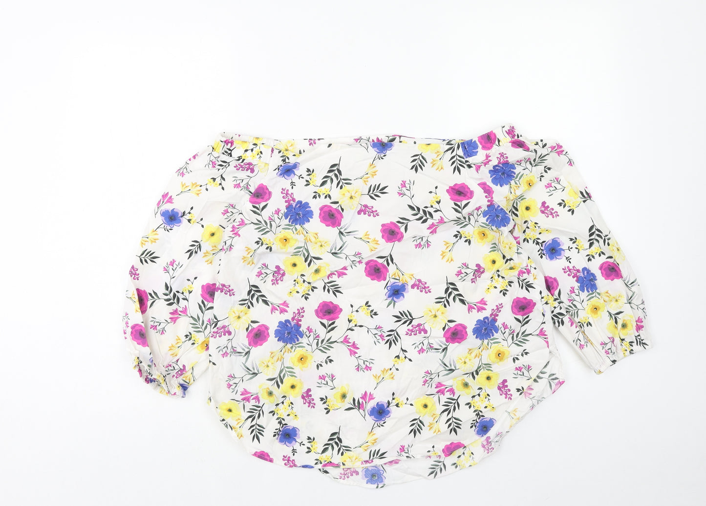 New Look Womens Multicoloured Floral Cotton Basic Blouse Size 12 Off the Shoulder
