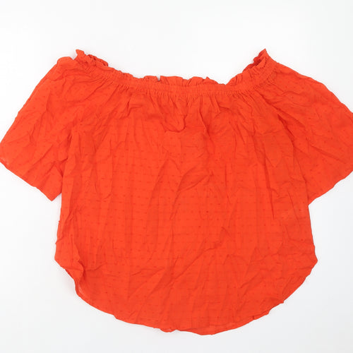 H&M Womens Orange Cotton Basic Blouse Size 12 Off the Shoulder
