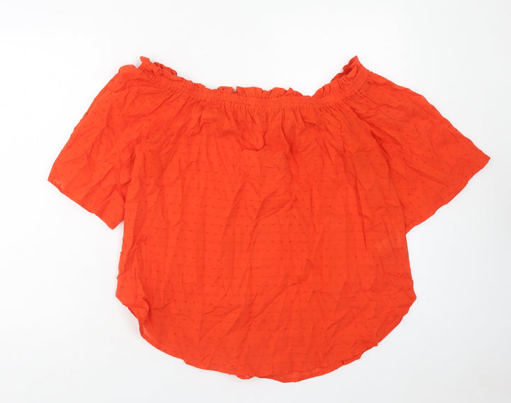 H&M Womens Orange Cotton Basic Blouse Size 12 Off the Shoulder