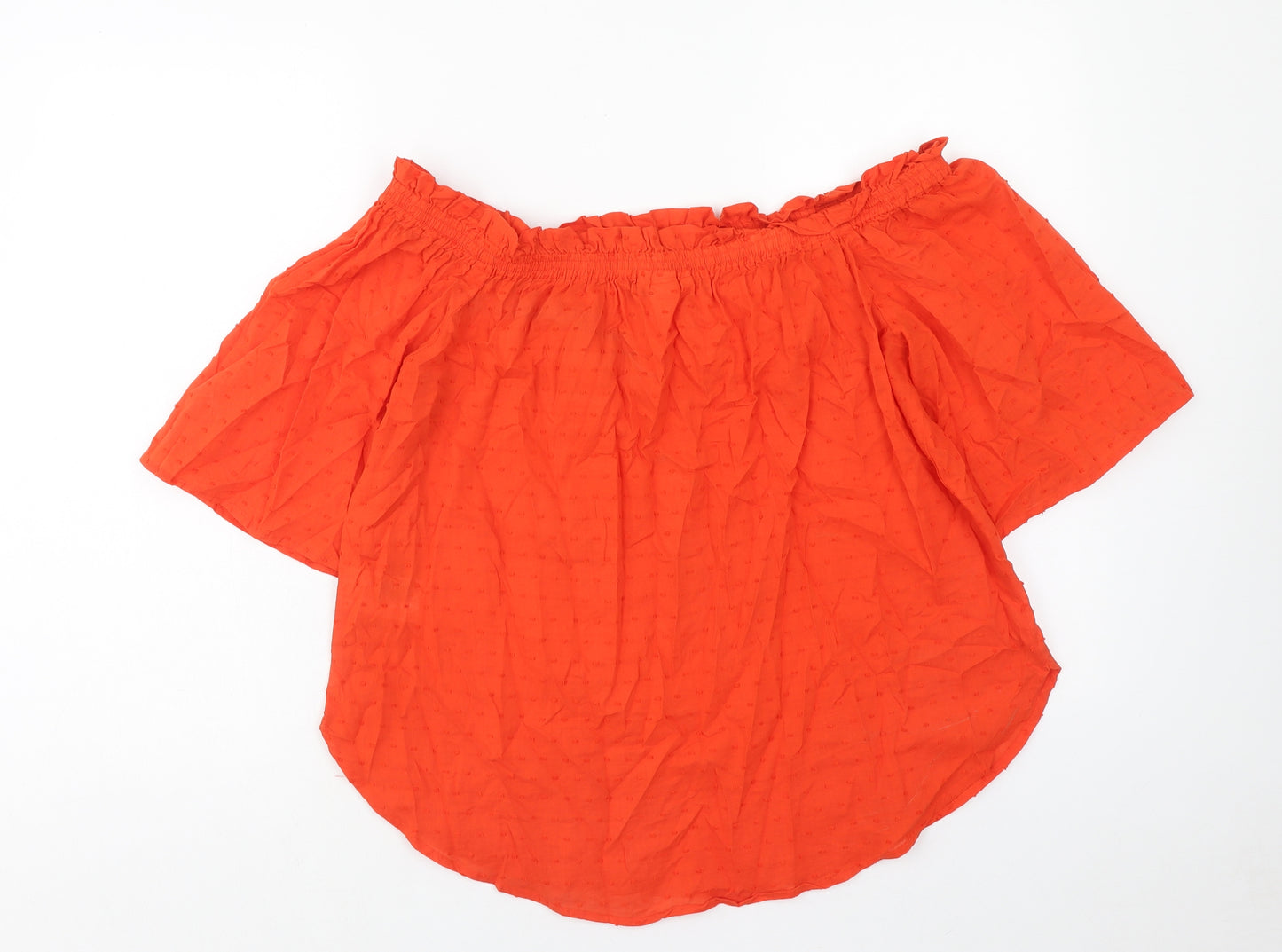 H&M Womens Orange Cotton Basic Blouse Size 12 Off the Shoulder