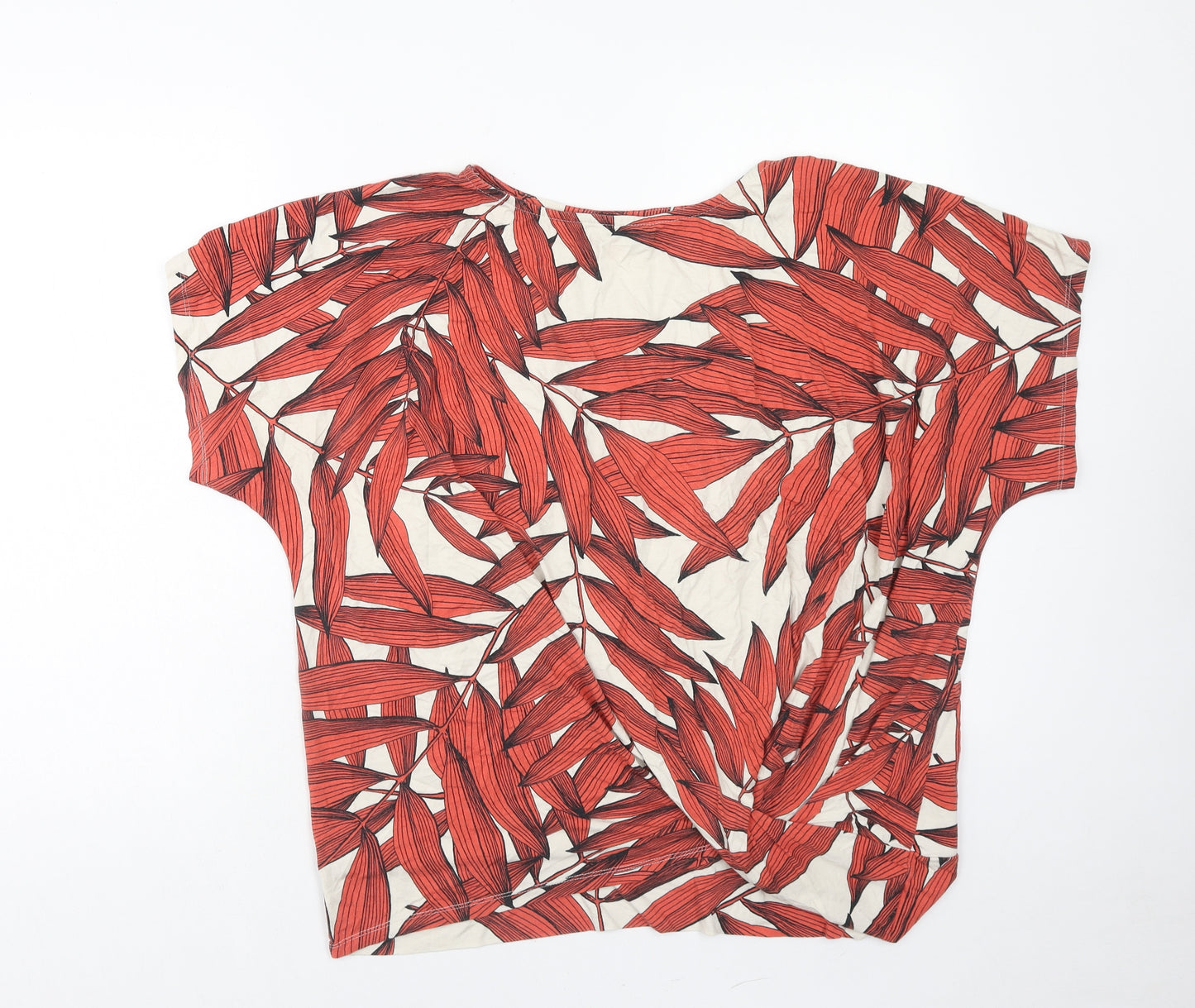 Wallis Womens Red Geometric Viscose Basic T-Shirt Size L Boat Neck - Leaf Pattern