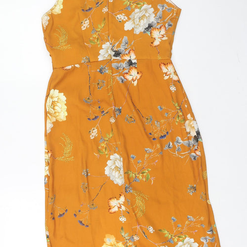 River Island Womens Yellow Floral Polyester Wrap Dress Size 10 Mock Neck Zip