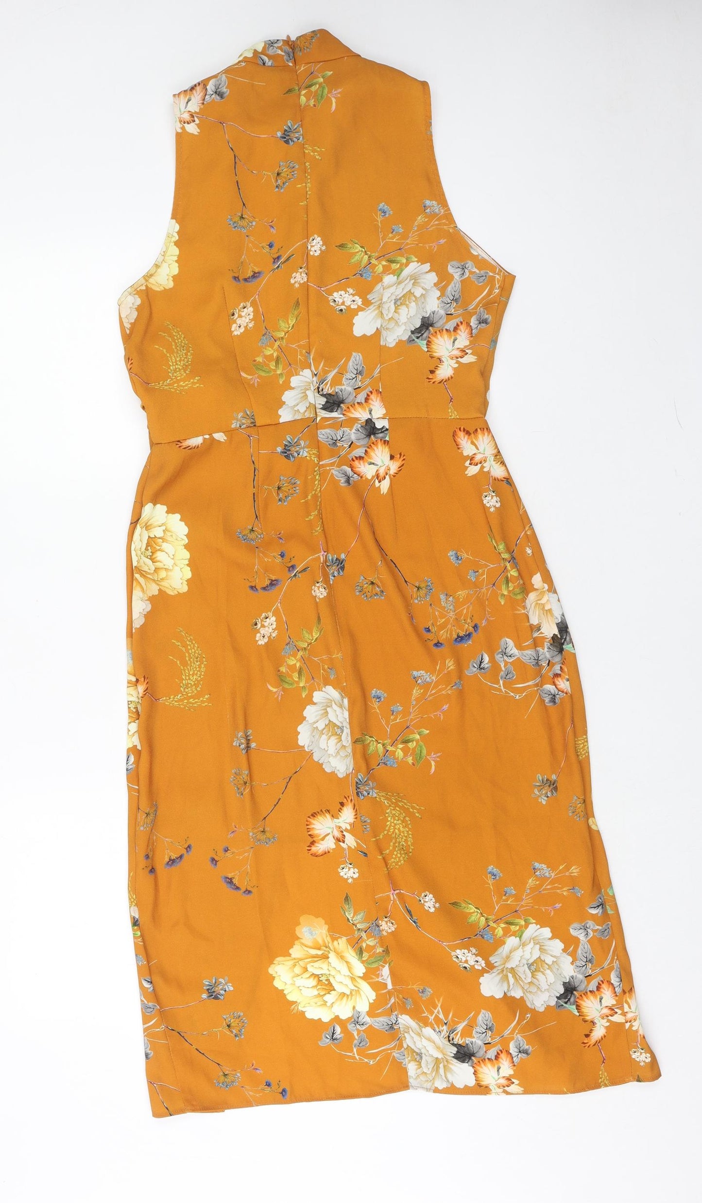 River Island Womens Yellow Floral Polyester Wrap Dress Size 10 Mock Neck Zip