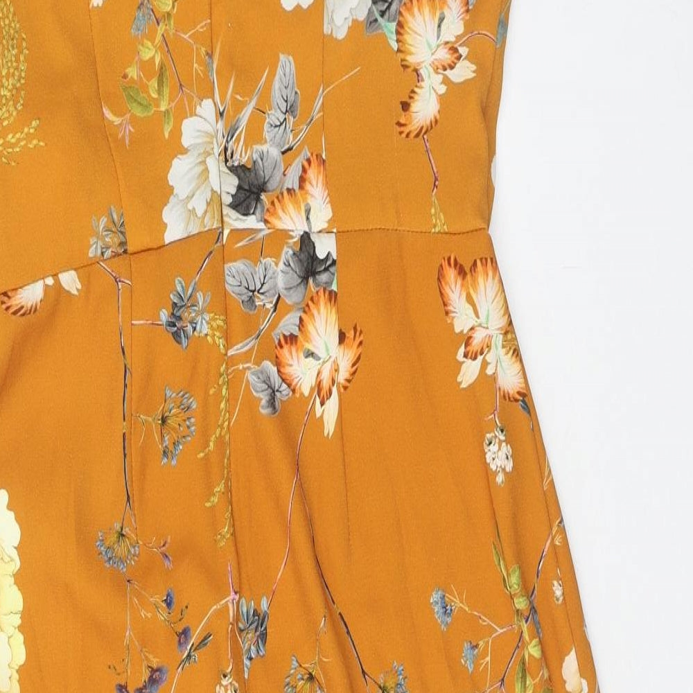 River Island Womens Yellow Floral Polyester Wrap Dress Size 10 Mock Neck Zip