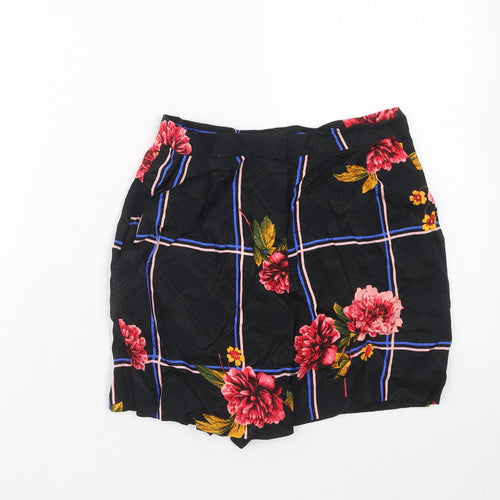 Topshop Womens Black Geometric Viscose Basic Shorts Size 6 Regular Zip