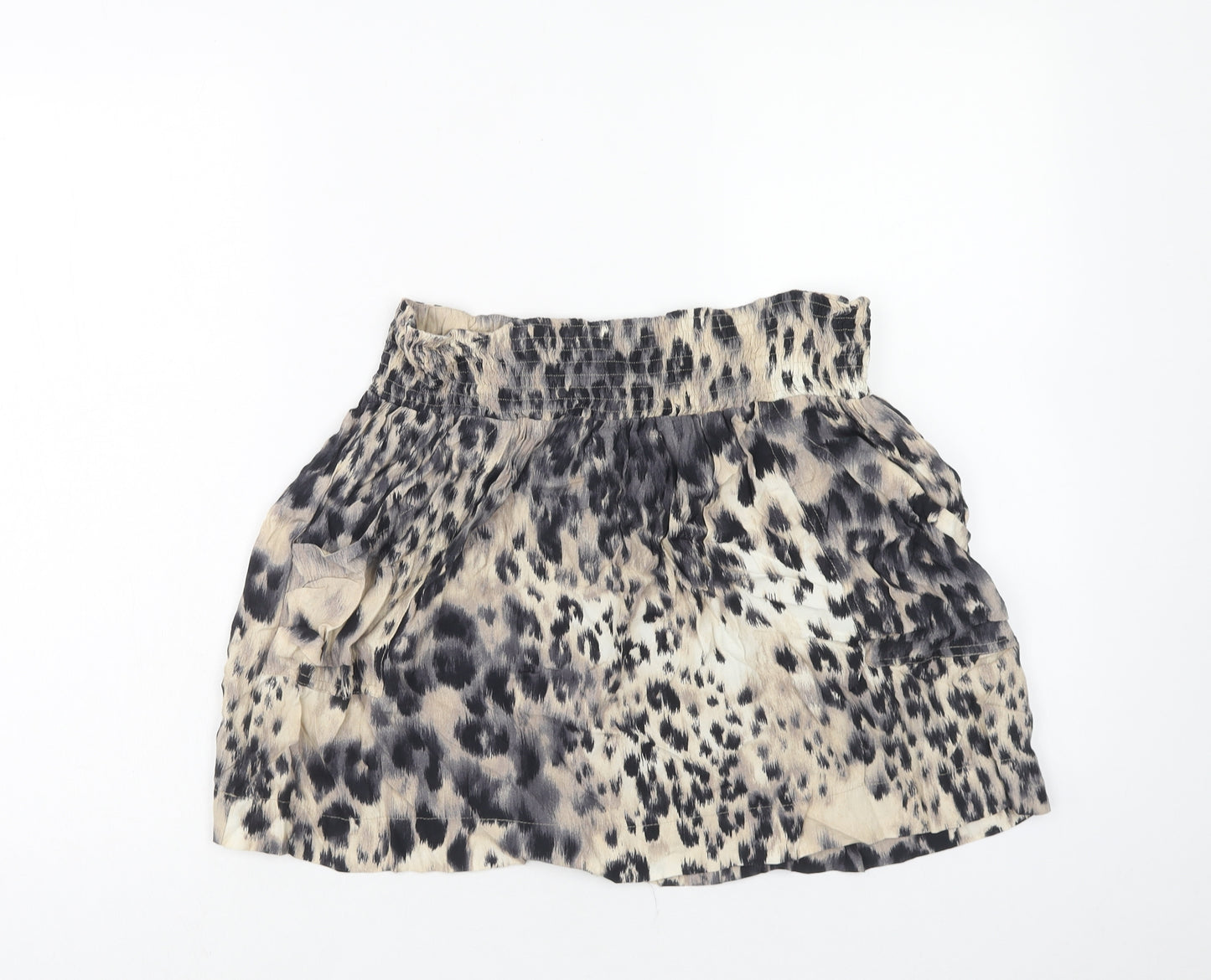 River Island Womens Beige Animal Print Viscose Mini Skirt Size 16 Zip - Leopard Pattern