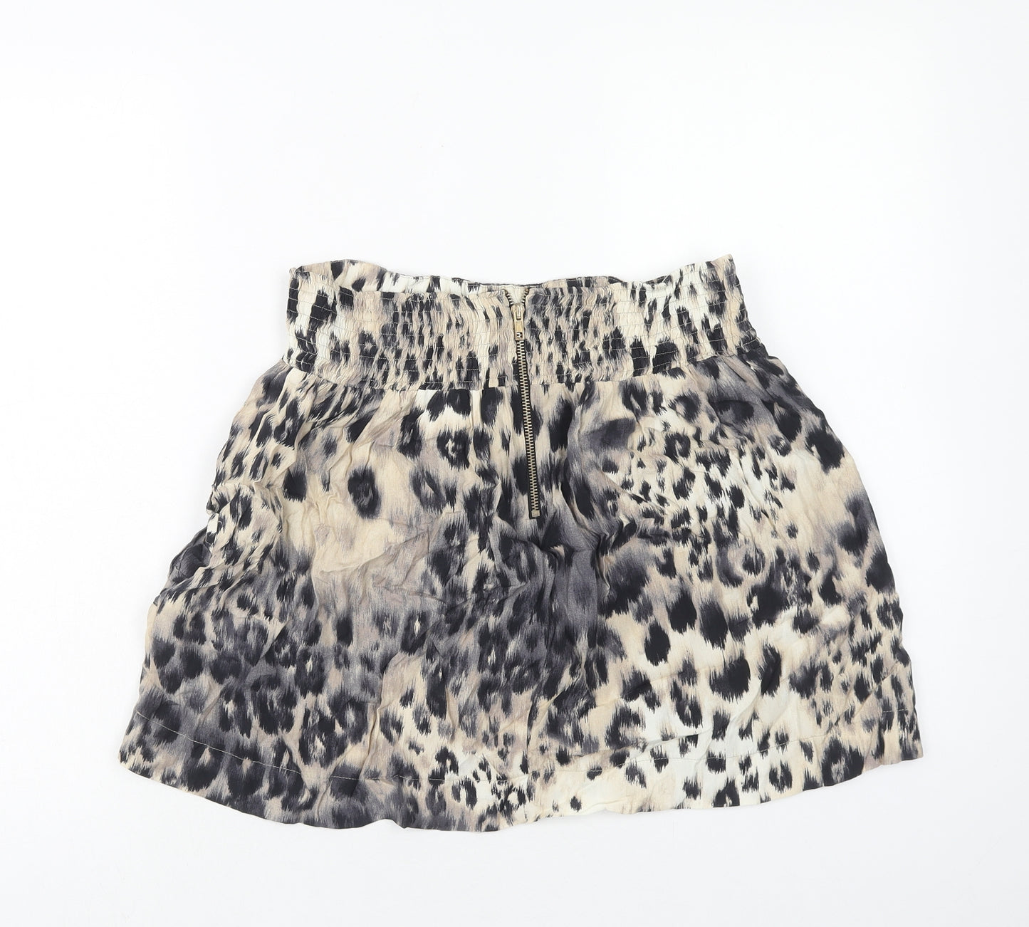 River Island Womens Beige Animal Print Viscose Mini Skirt Size 16 Zip - Leopard Pattern