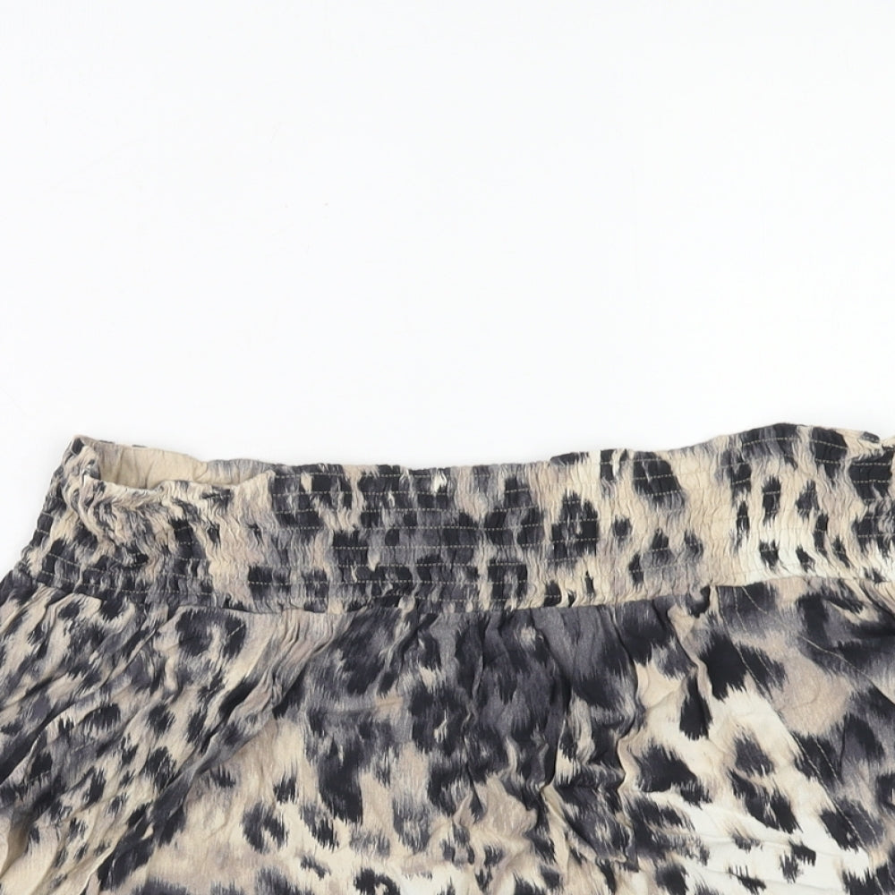 River Island Womens Beige Animal Print Viscose Mini Skirt Size 16 Zip - Leopard Pattern
