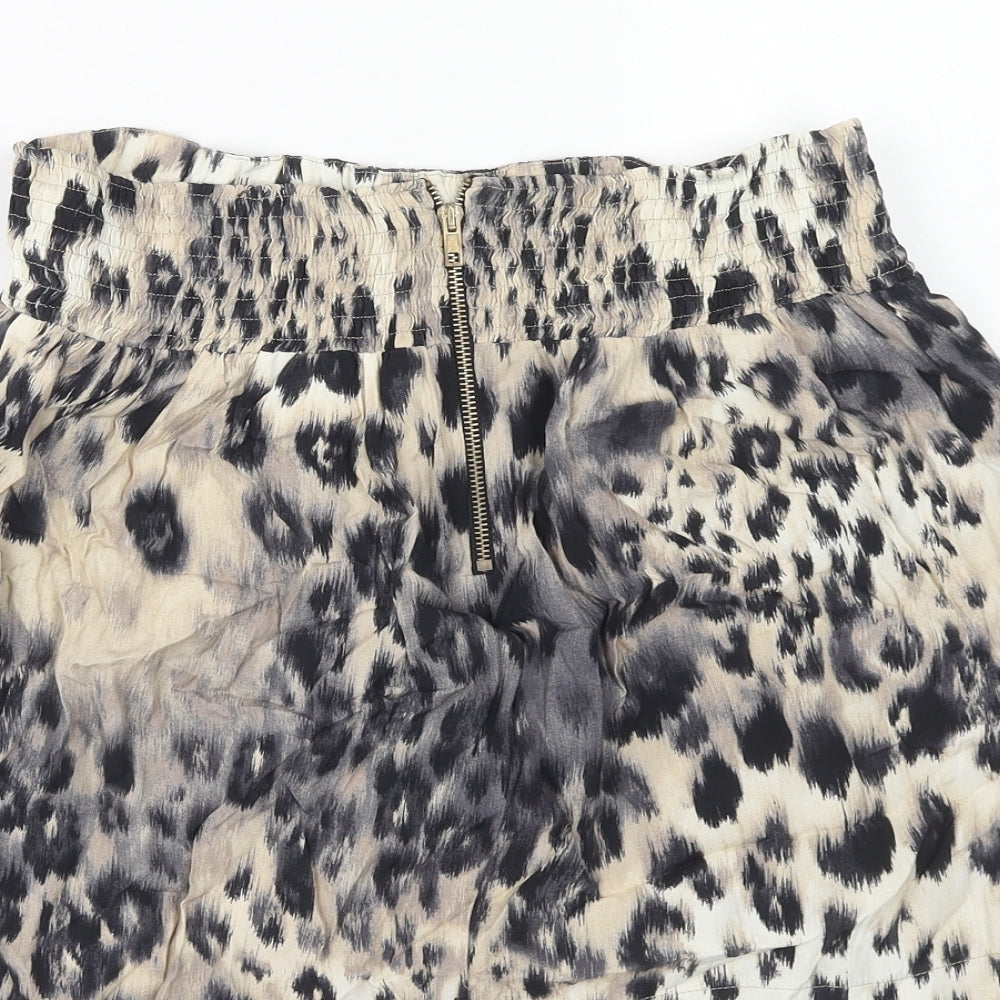 River Island Womens Beige Animal Print Viscose Mini Skirt Size 16 Zip - Leopard Pattern
