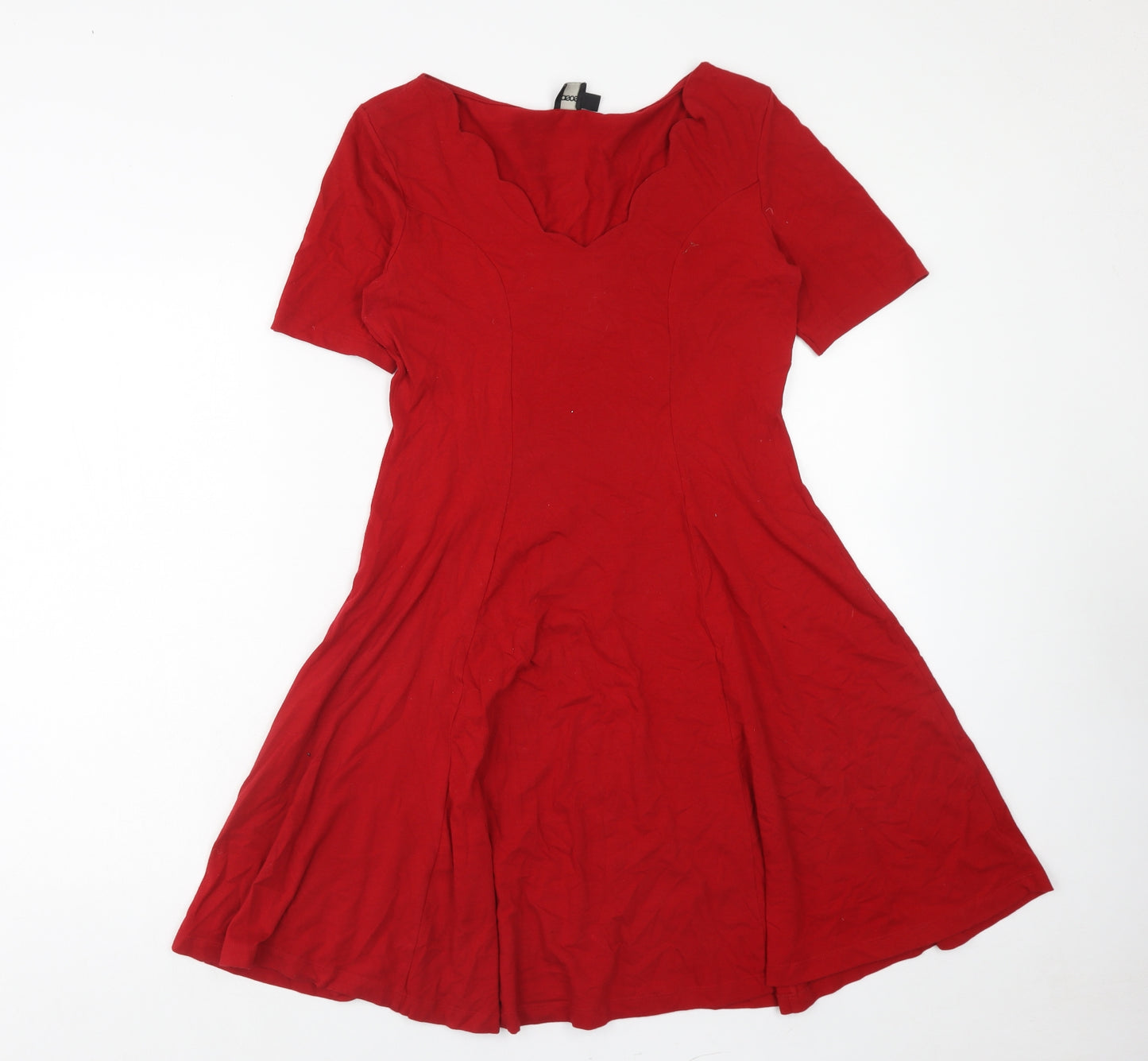 ASOS Womens Red Viscose Skater Dress Size 16 V-Neck Pullover