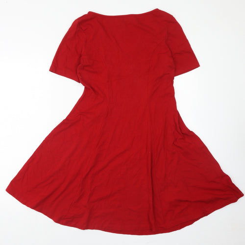 ASOS Womens Red Viscose Skater Dress Size 16 V-Neck Pullover