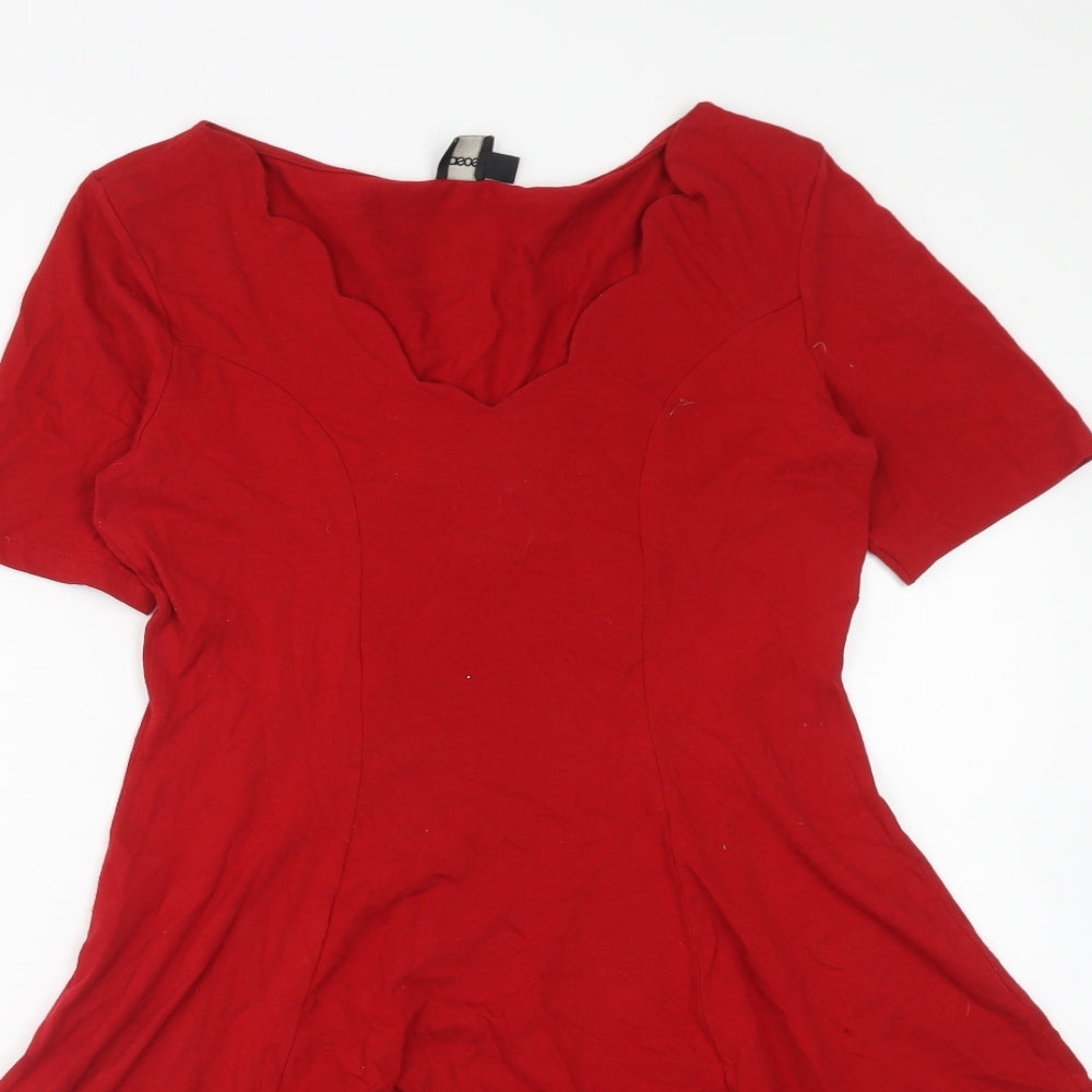 ASOS Womens Red Viscose Skater Dress Size 16 V-Neck Pullover