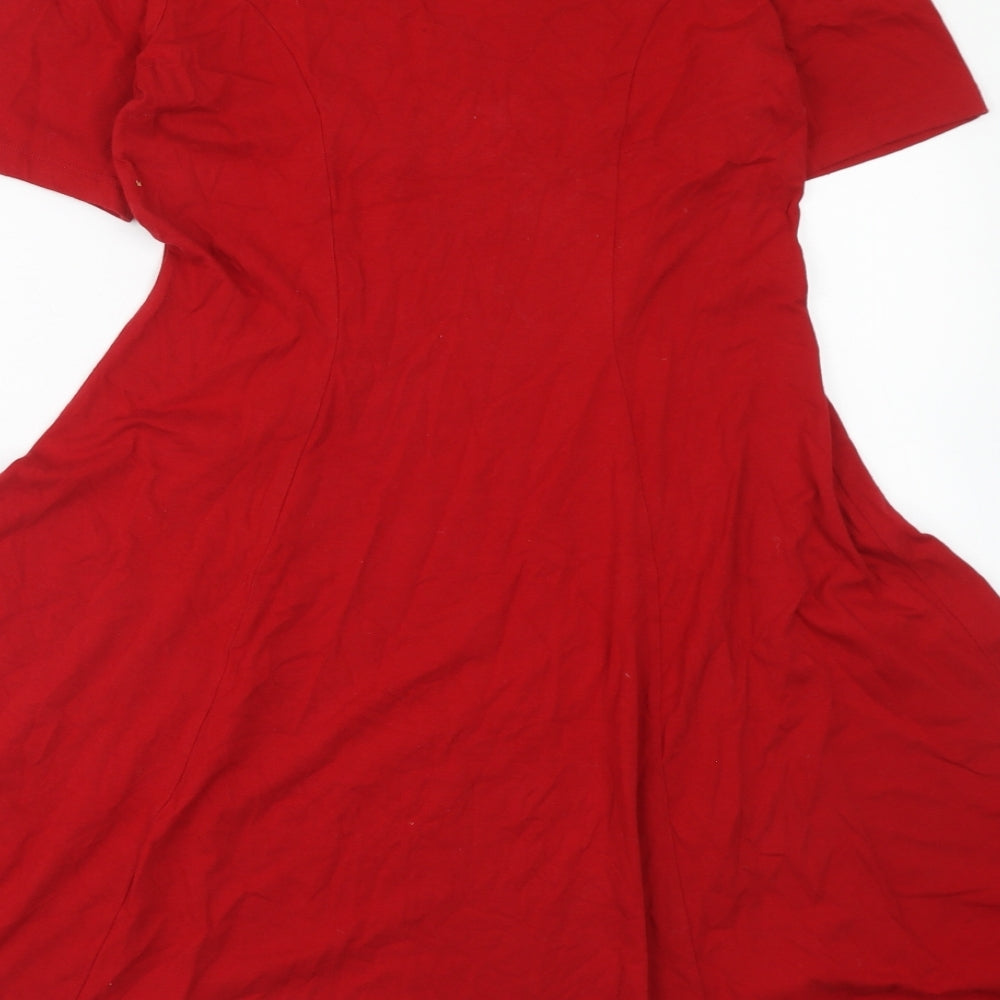 ASOS Womens Red Viscose Skater Dress Size 16 V-Neck Pullover