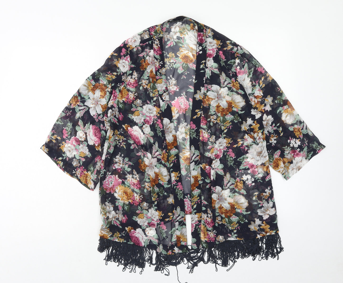 New Look Womens Multicoloured Floral Polyester Kimono Blouse Size 14 V-Neck