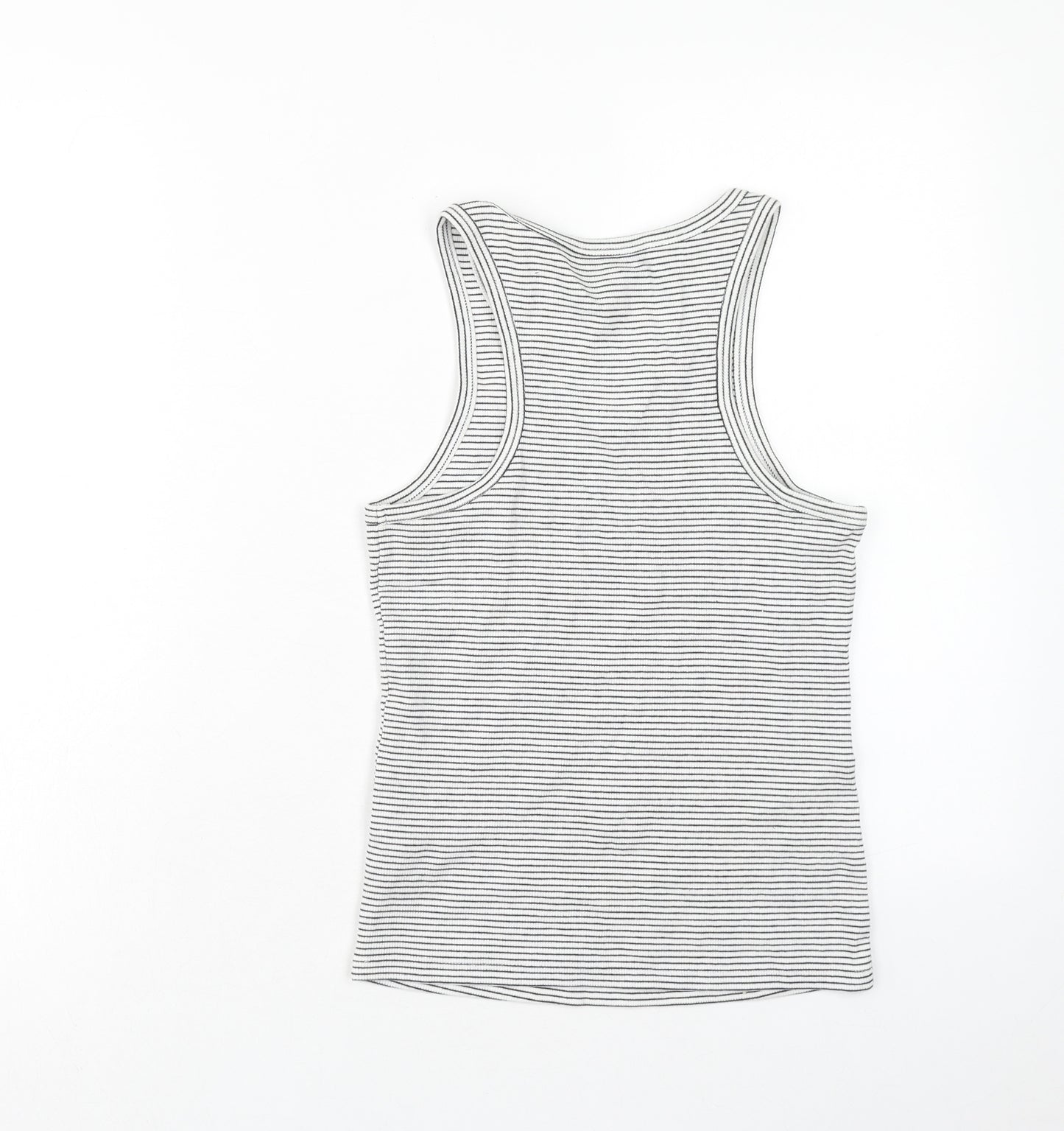 New Look Womens White Striped Cotton Basic Tank Size 14 Boat Neck