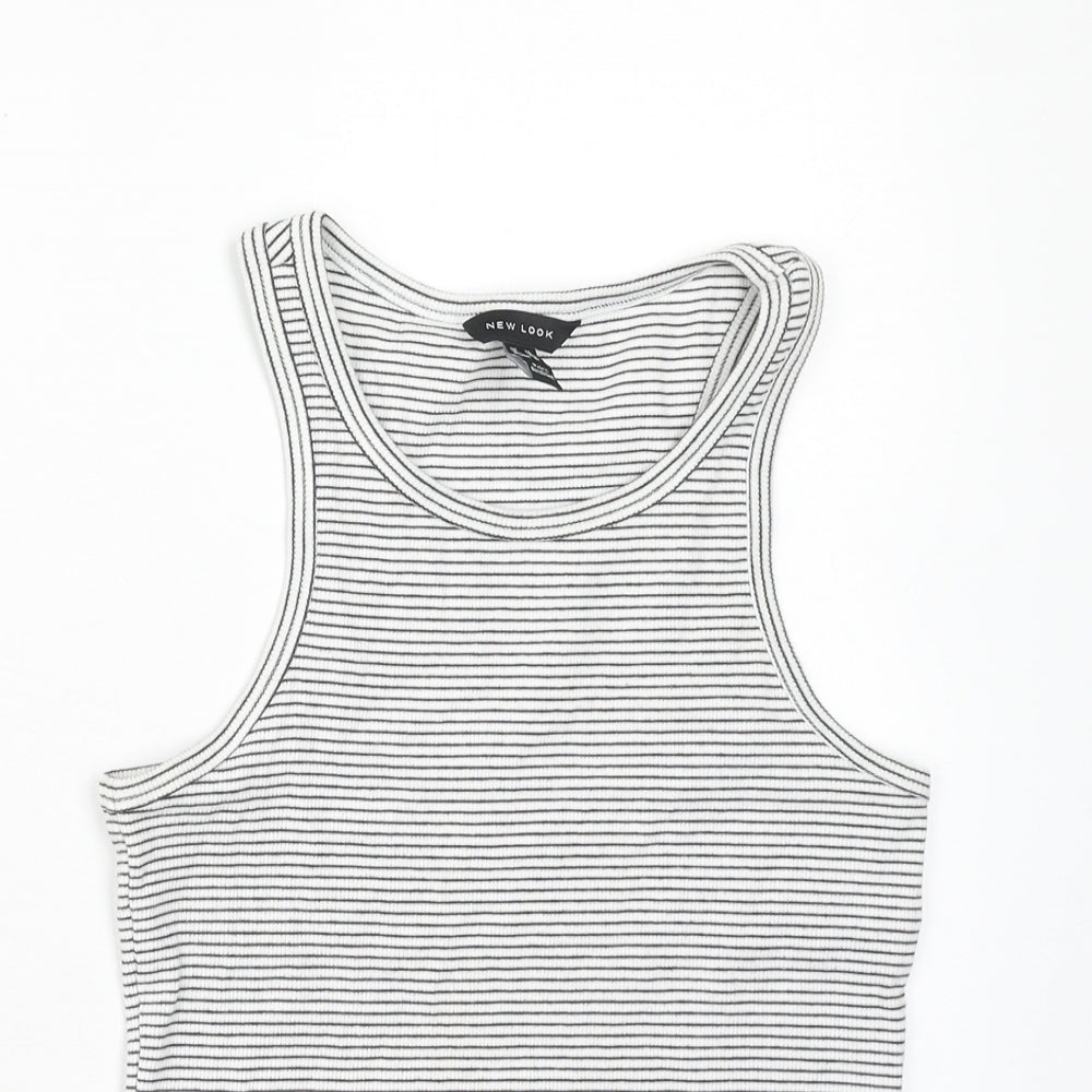 New Look Womens White Striped Cotton Basic Tank Size 14 Boat Neck
