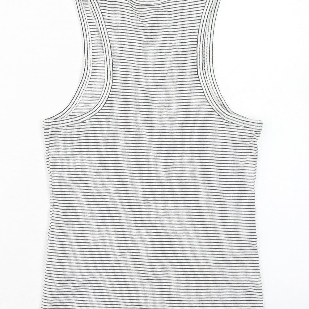 New Look Womens White Striped Cotton Basic Tank Size 14 Boat Neck