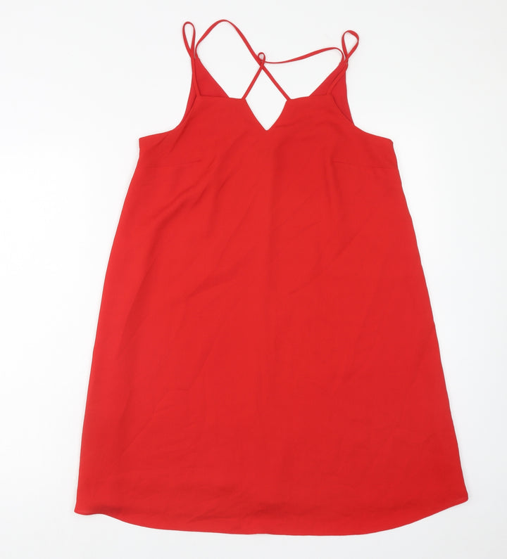 River Island Womens Red Polyester Trapeze & Swing Size 10 V-Neck Pullover