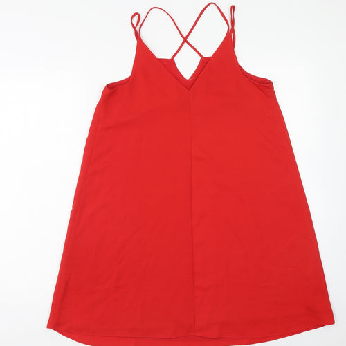 River Island Womens Red Polyester Trapeze & Swing Size 10 V-Neck Pullover