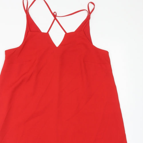 River Island Womens Red Polyester Trapeze & Swing Size 10 V-Neck Pullover