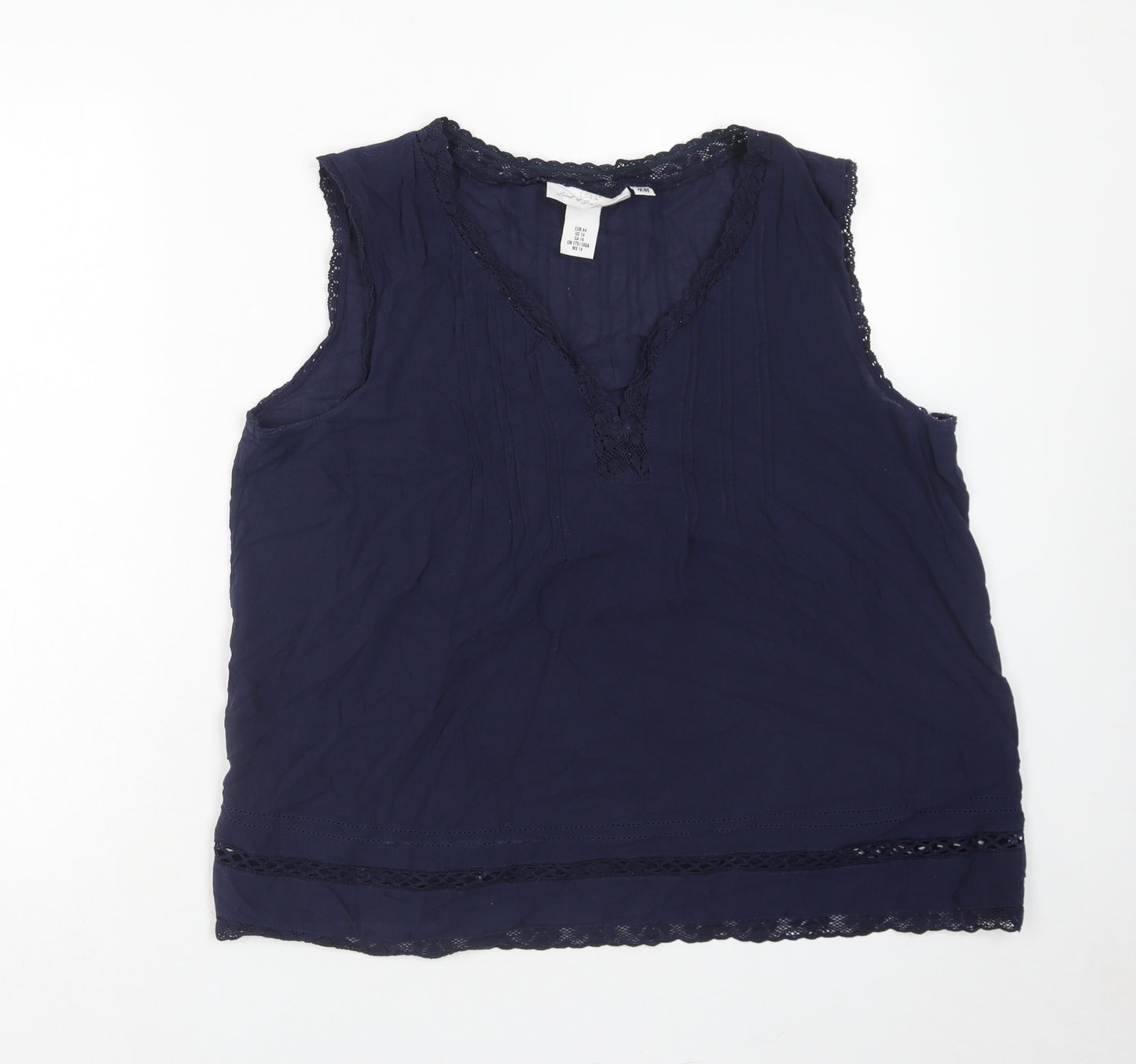 H&M Womens Blue Cotton Basic Blouse Size 16 V-Neck - Lace Trim
