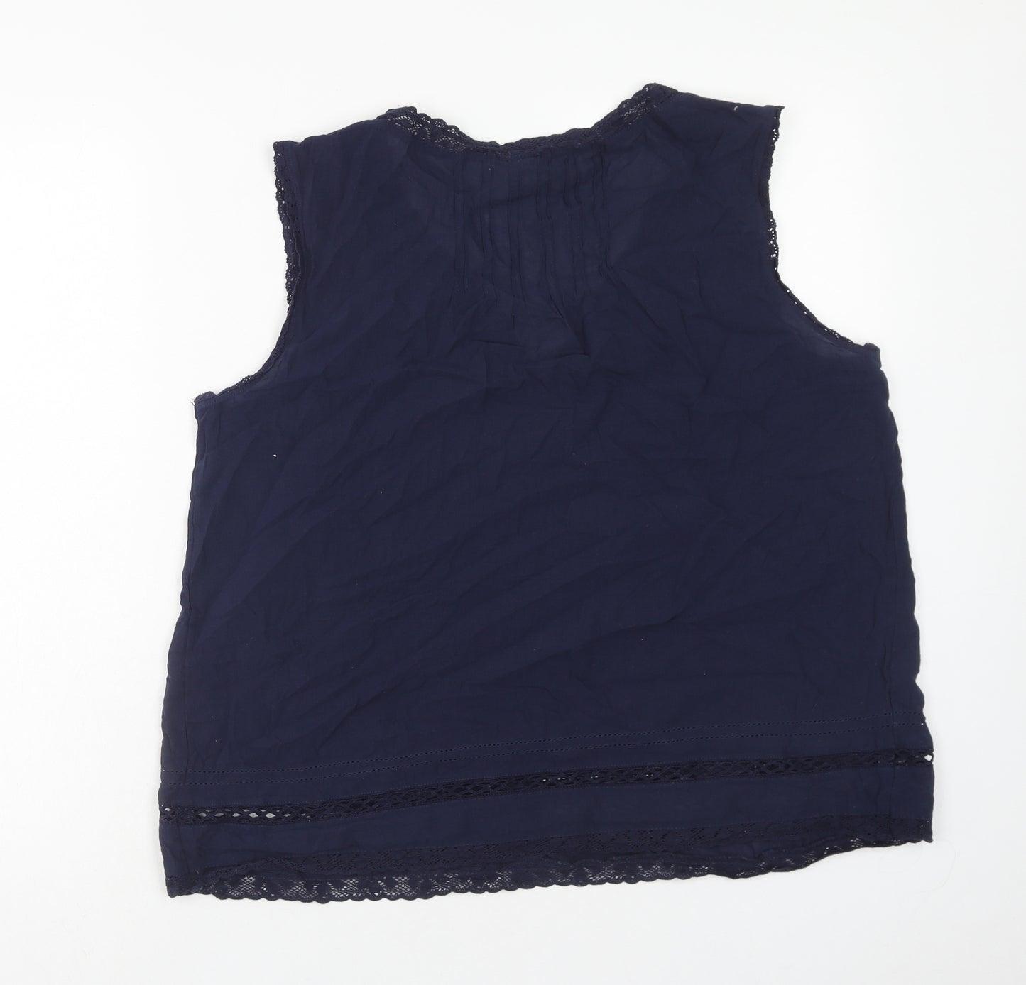 H&M Womens Blue Cotton Basic Blouse Size 16 V-Neck - Lace Trim