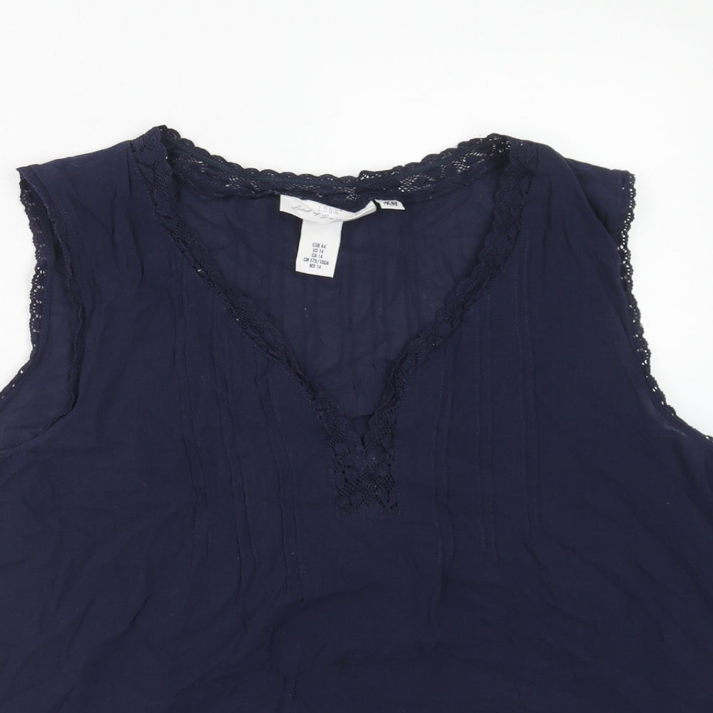 H&M Womens Blue Cotton Basic Blouse Size 16 V-Neck - Lace Trim
