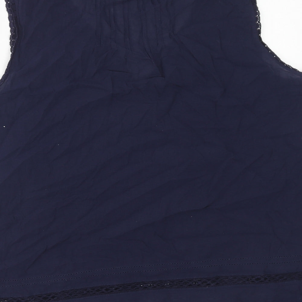 H&M Womens Blue Cotton Basic Blouse Size 16 V-Neck - Lace Trim