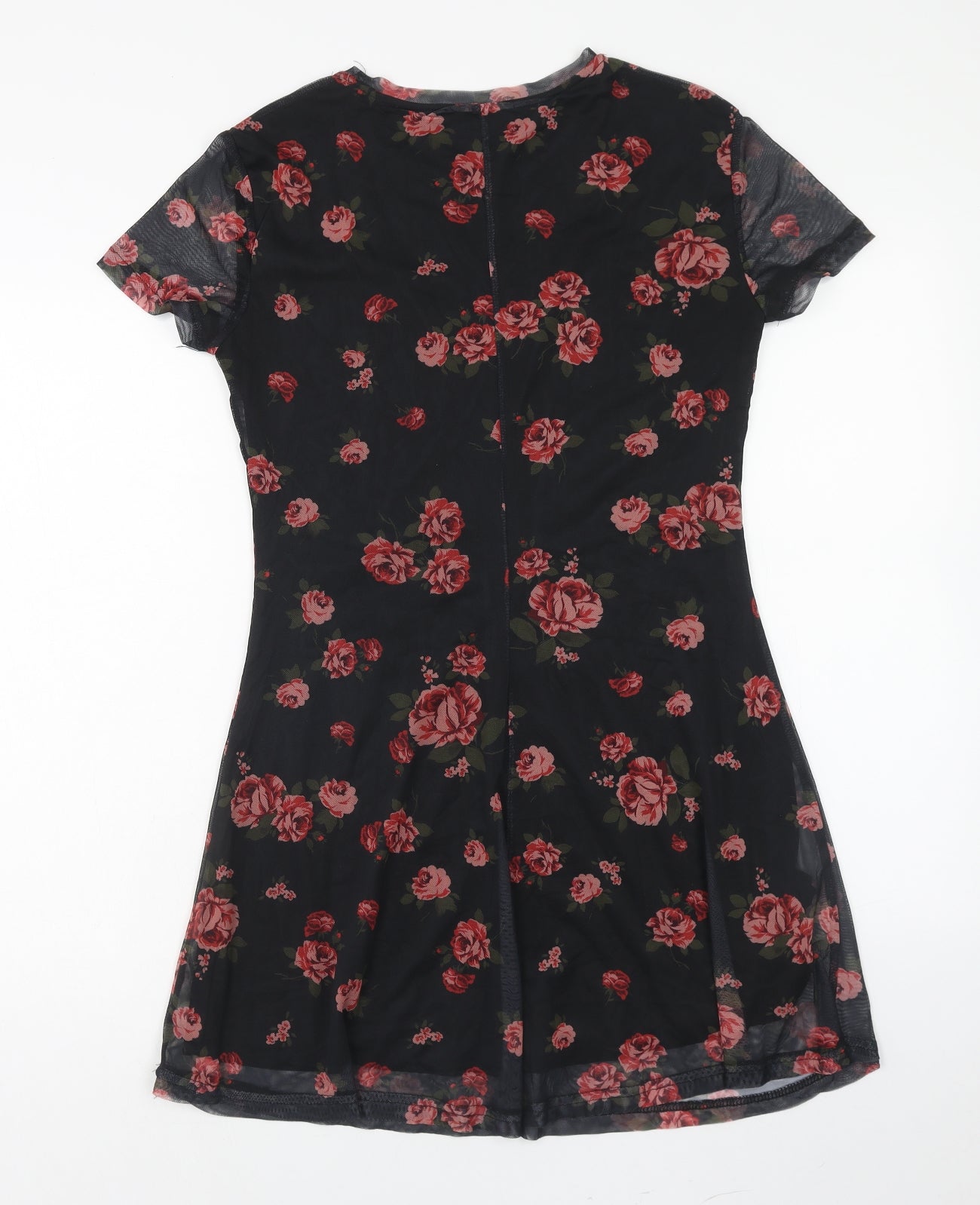 Stradivarius Womens Red Floral Polyester Fit & Flare Size L Round Neck Pullover