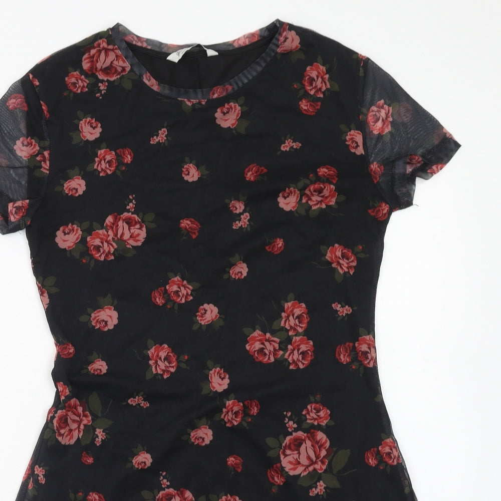 Stradivarius Womens Red Floral Polyester Fit & Flare Size L Round Neck Pullover