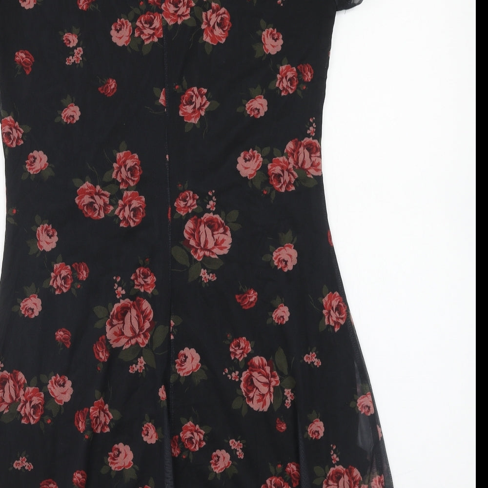 Stradivarius Womens Red Floral Polyester Fit & Flare Size L Round Neck Pullover