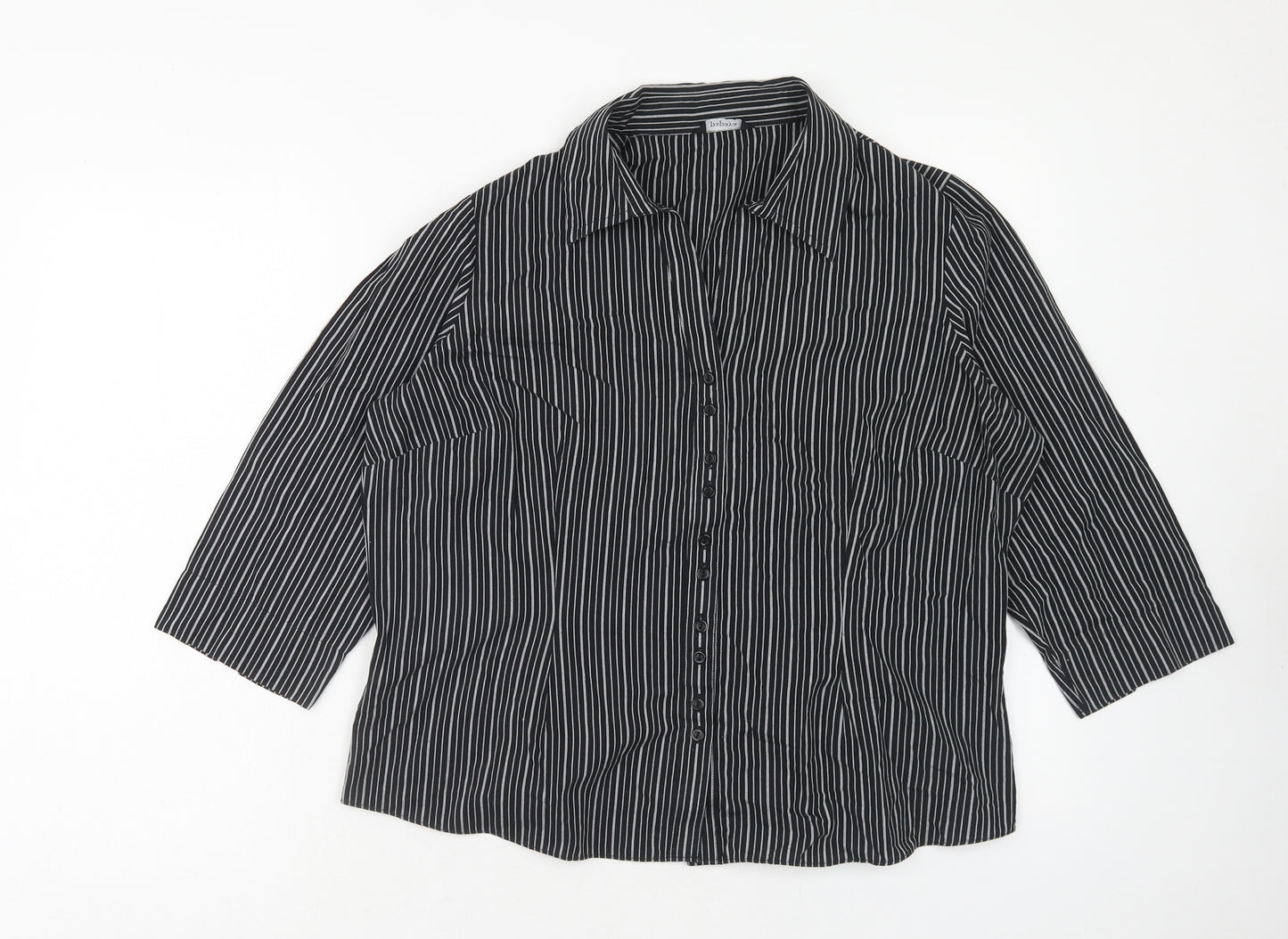 Papaya Womens Black Striped Cotton Basic Button-Up Size 18 Collared