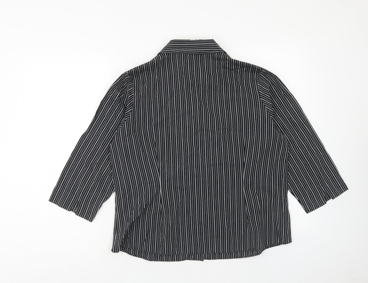 Papaya Womens Black Striped Cotton Basic Button-Up Size 18 Collared