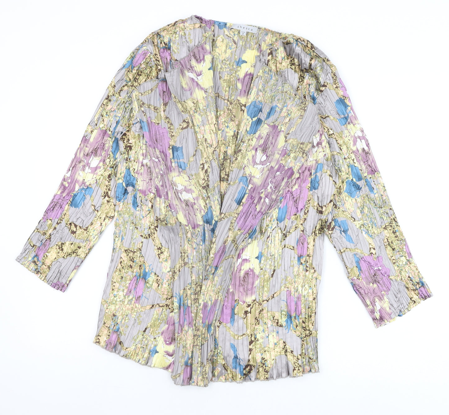 Chesca Womens Multicoloured Geometric Polyester Kimono Blouse Size 6 V-Neck - Plisse