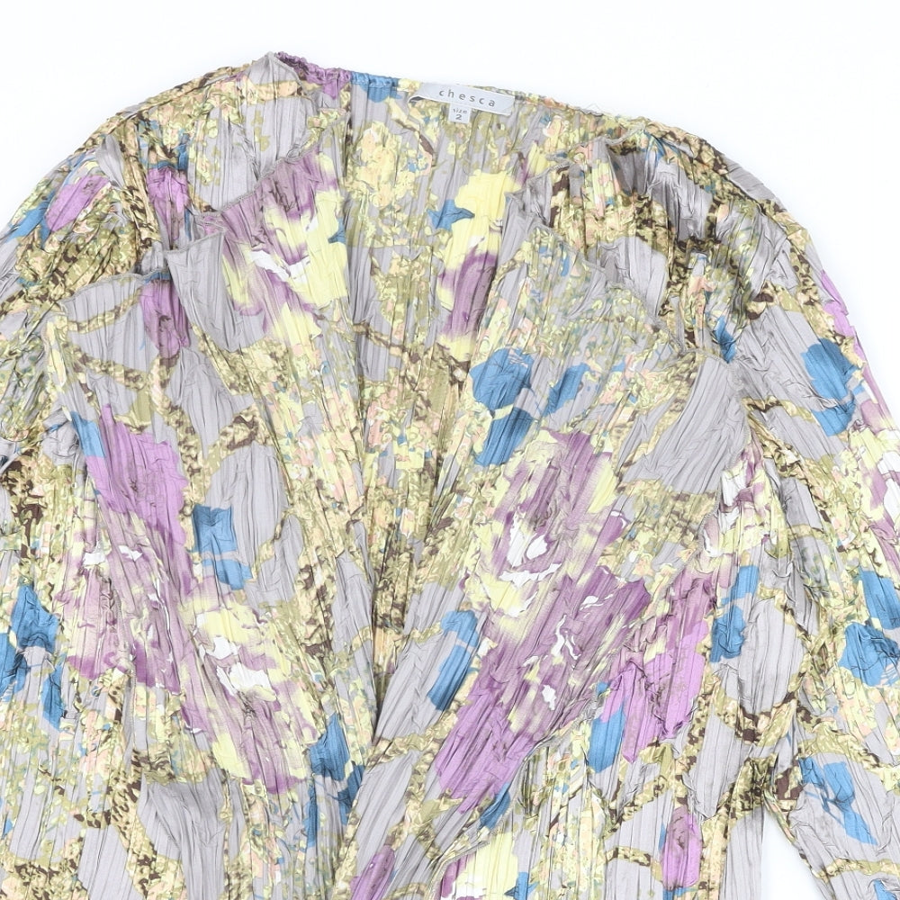 Chesca Womens Multicoloured Geometric Polyester Kimono Blouse Size 6 V-Neck - Plisse