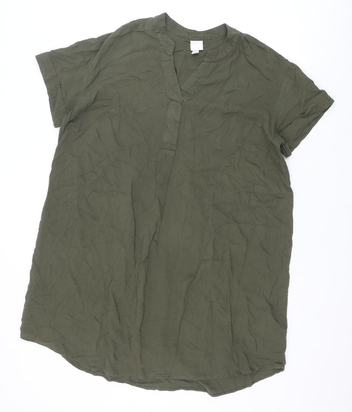 H&M Womens Green Viscose Shift Size 10 V-Neck Pullover