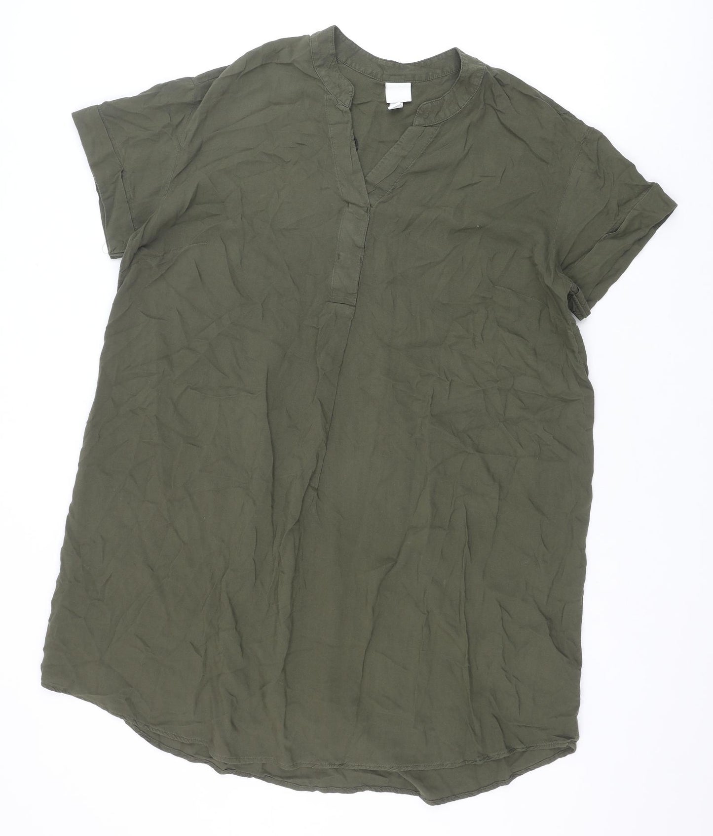 H&M Womens Green Viscose Shift Size 10 V-Neck Pullover