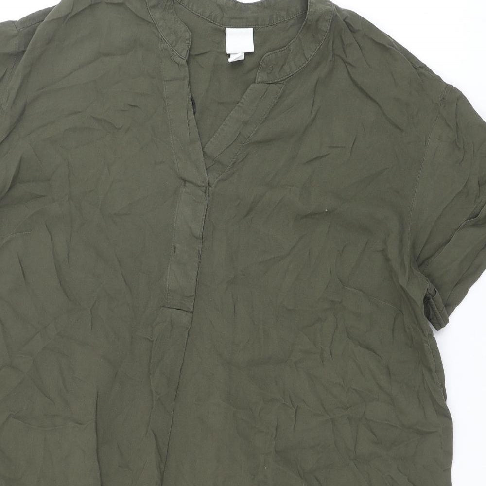 H&M Womens Green Viscose Shift Size 10 V-Neck Pullover
