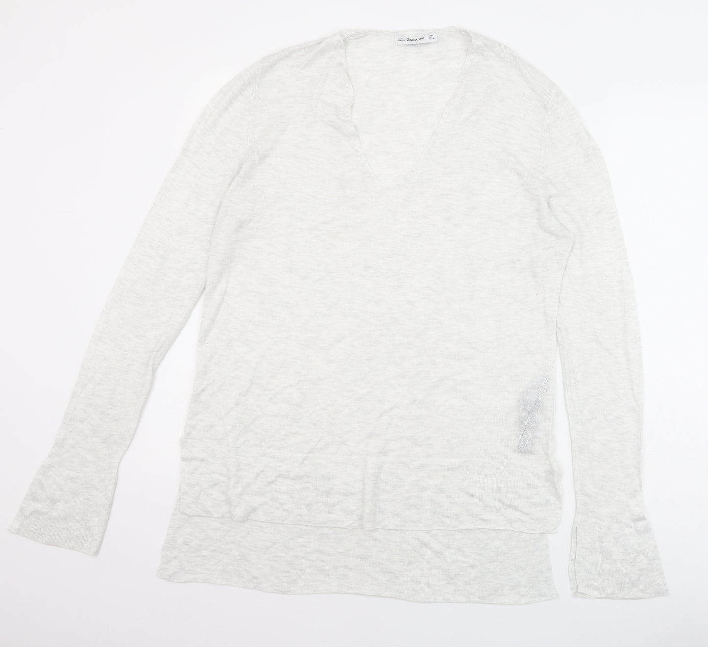 Zara Womens Grey V-Neck Viscose Pullover Jumper Size L