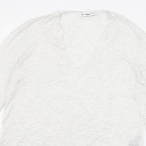 Zara Womens Grey V-Neck Viscose Pullover Jumper Size L