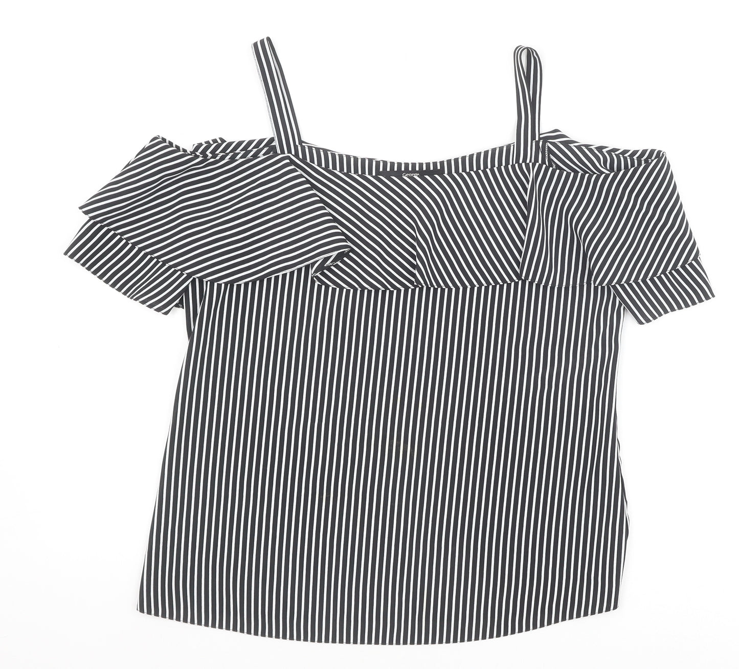 George Womens Black Striped Polyester Basic Blouse Size 10 Off the Shoulder