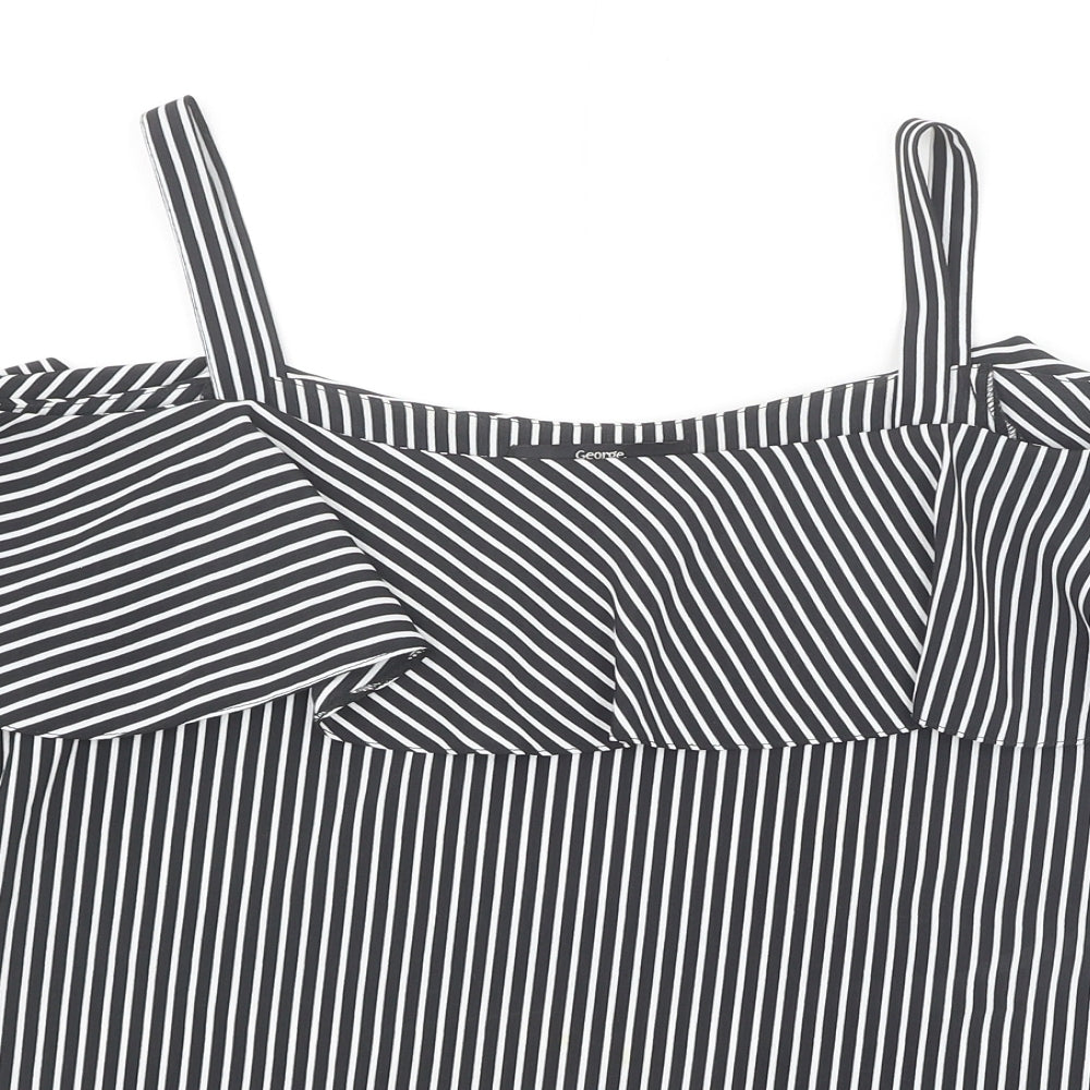 George Womens Black Striped Polyester Basic Blouse Size 10 Off the Shoulder