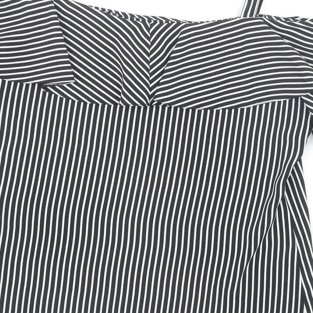 George Womens Black Striped Polyester Basic Blouse Size 10 Off the Shoulder