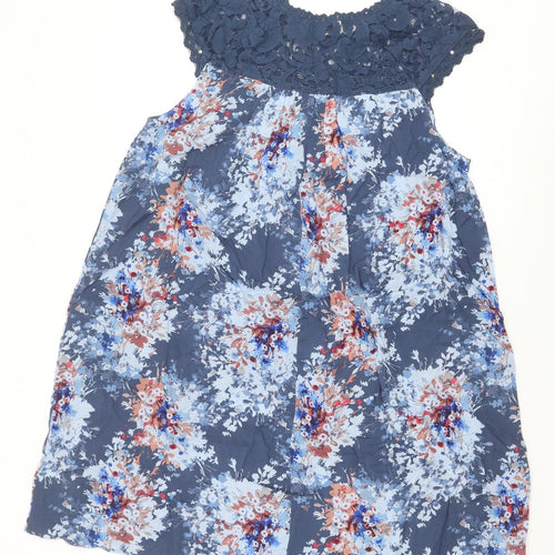 NEXT Womens Blue Floral Modal Shift Size 14 Scoop Neck Pullover - Lace Detail
